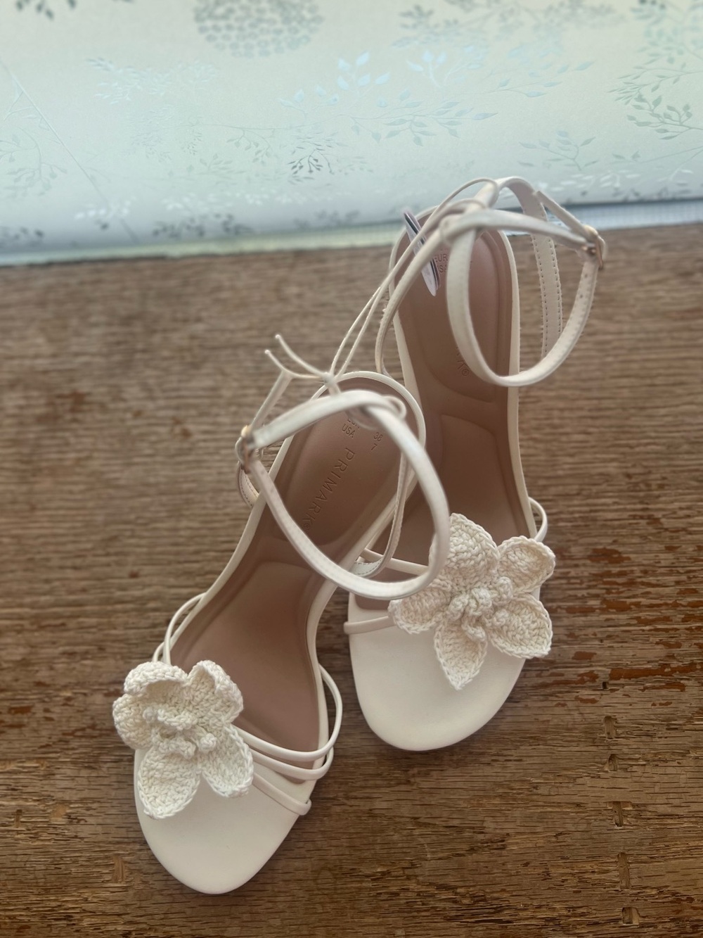 Primark Cream Crochet Flower Ankle-Strap Heels